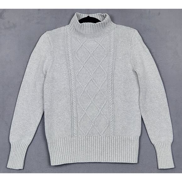 J CREW Mockneck Center Cable Knit Fisherman Sweater Women Size XS Gray Comfy - Picture 2 of 8